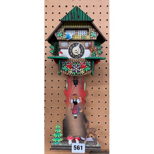 561 - BAVARIAN STYLE GIRL IN SWING CUCKOO TYPE CLOCK