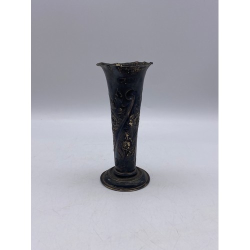 479 - CHESTER SILVER EMBOSSED FLARED SPILL VASE WITH LOADED BASE 4.4OZ APPROX