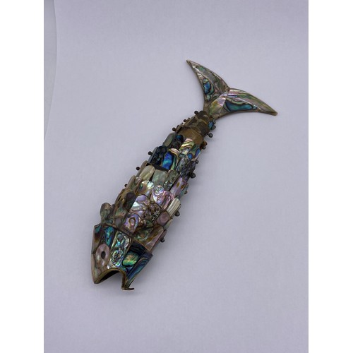 490 - MOTHER OF PEARL ARTICULATED FISH BOTTLE OPENER