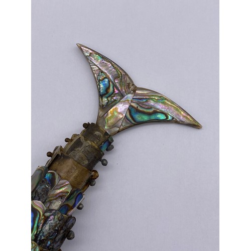 490 - MOTHER OF PEARL ARTICULATED FISH BOTTLE OPENER