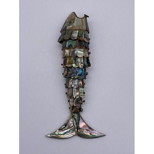 490 - MOTHER OF PEARL ARTICULATED FISH BOTTLE OPENER