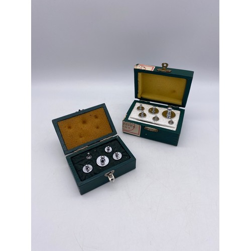 491 - CHINESE CASED SET OF MINIATURE WEIGHTS UP TO 50GRAMS AND ONE OTHER SET UP TO 100GRAMS