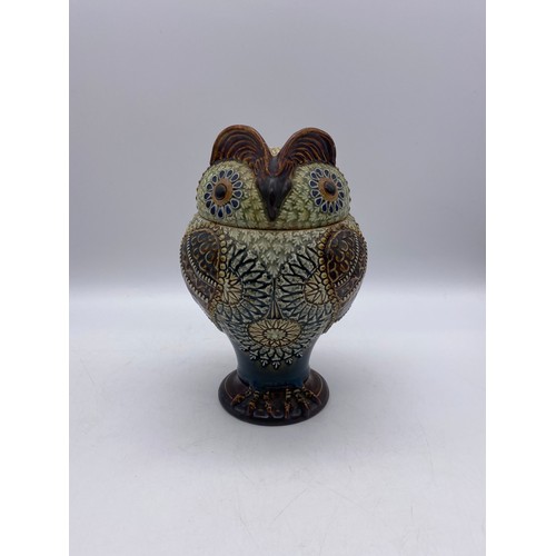 544 - DOULTON LAMBETH STONEWARE OWL TOBACCO JAR (LID A/F)