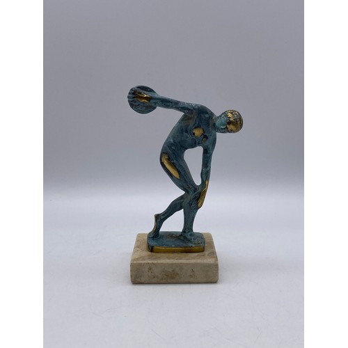 547 - BRONZE VERDIGRIS MODEL OF THE DISCUS THROWER AFTER THE ANTIQUE