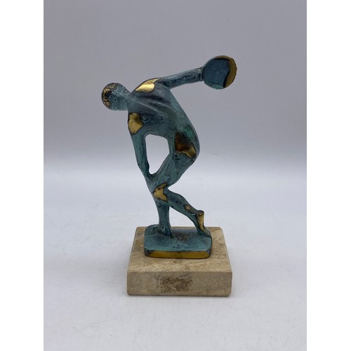 547 - BRONZE VERDIGRIS MODEL OF THE DISCUS THROWER AFTER THE ANTIQUE