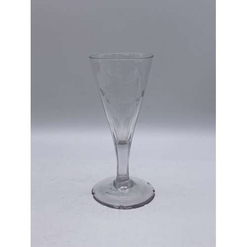 542 - 19TH CENTURY ALE GLASS WITH ETCHED MASONIC EMBLEM