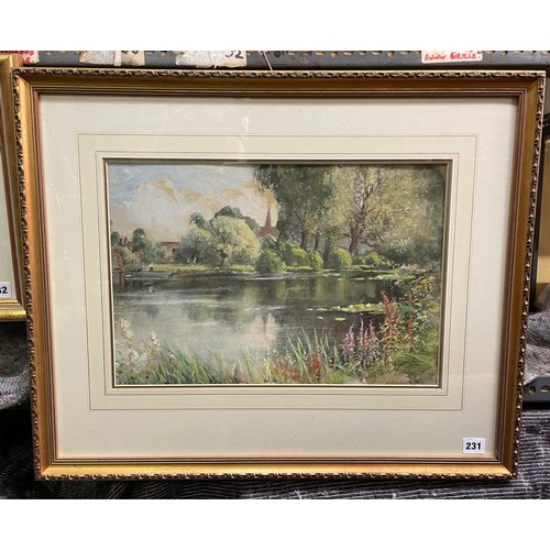 240 - WATER COLOUR EARLY 20TH CENTURY - FIGURES IN A BOAT ON A RIVER SIGNED INDISTINCT FRAMED AND GLAZED 4... 