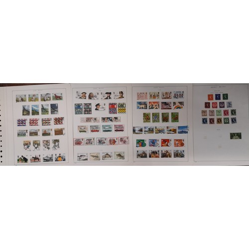 508 - TWO STAMP ALBUMS MAINLY GB POSTAGE STAMPS PLUS SOME LOOSE LEAVES OF GB STAMPS, AND A STANLEY GIBBONS... 