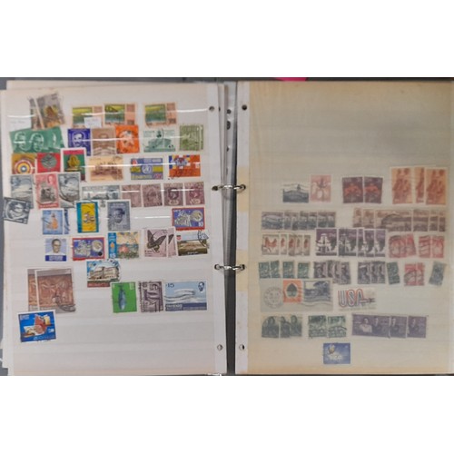 507 - ALBUMS OF WORLD AND COMMONWEALTH COLONY POSTAGE STAMPS AND SHOE BOX OF CARDS OF STAMPS