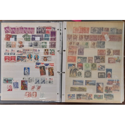 507 - ALBUMS OF WORLD AND COMMONWEALTH COLONY POSTAGE STAMPS AND SHOE BOX OF CARDS OF STAMPS