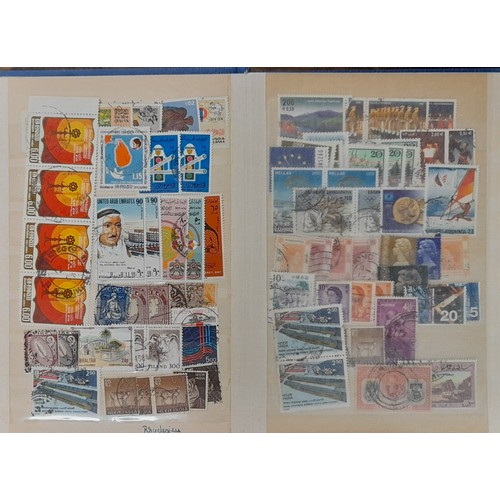 507 - ALBUMS OF WORLD AND COMMONWEALTH COLONY POSTAGE STAMPS AND SHOE BOX OF CARDS OF STAMPS