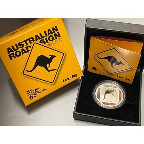 628 - BOXED 2013 AUSTRALIAN ROAD SIGN SERIES ONE DOLLAR SILVER FROSTED UNCIRCULATED COIN