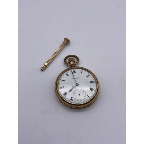 581 - GOLD PLATED CASED POCKET WATCH THOMAS RUSSELL AND SON OF LIVERPOOL A/F AND GILT METAL ORNATE PROPELL... 