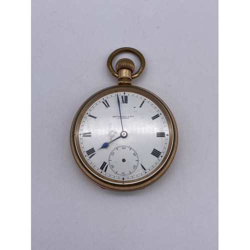 581 - GOLD PLATED CASED POCKET WATCH THOMAS RUSSELL AND SON OF LIVERPOOL A/F AND GILT METAL ORNATE PROPELL... 