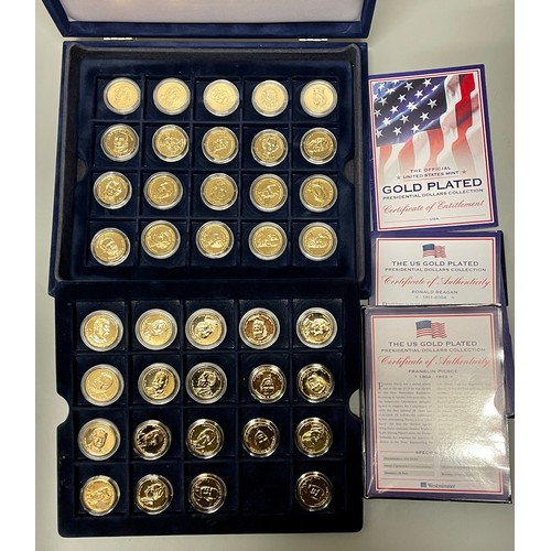 629 - WESTMINSTER MINT GOLD PLATED PRESIDENTIAL ONE DOLLAR COLLECTION (ONE MISSING) WITH CERTIFICATIONS