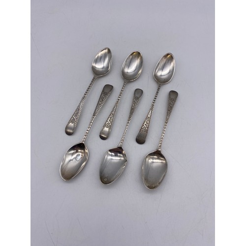 468 - SET OF SIX LONDON GEORGIAN SILVER TEASPOONS WITH BRIGHT CUT DECORATION 1.9OZ APPROX