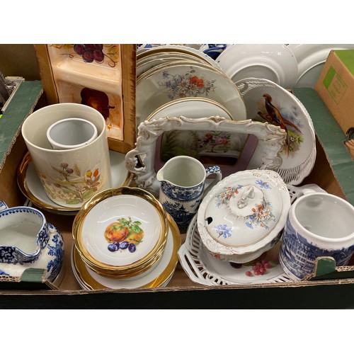 337 - CZECH FRUIT SERVICE PLATES, BLUE AND WHITE PRINTED JUGS, AND PRINTED PLATES AND TRAYS