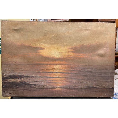 212 - V.EMANUELOV OILS ON CANVAS OF A BEACH SUNSET SIGNED