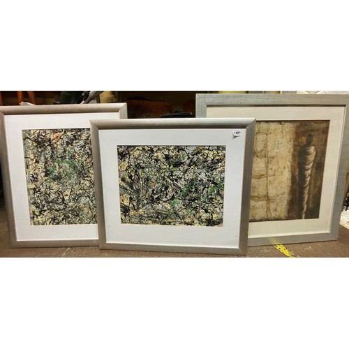 197 - PAIR OF LITHOGRAPHIC PRINTS AFTER JACKSON POLLOCK FRAMED AND GLAZED, AND LITHOGRAPHIC PRING AFTER HE... 