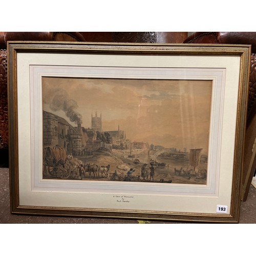 193 - WATER COLOUR SKETCH A VIEW OF WORCESTER AFTER PAUL SANDBY FRAMED AND GLAZED