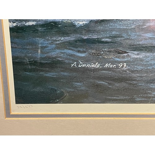 195 - LIMITED EDITION NAUTICAL PRINT BY A. DANIELS 32/500 SIGNED IN PENCIL ENTITLED FLOOD TIDE