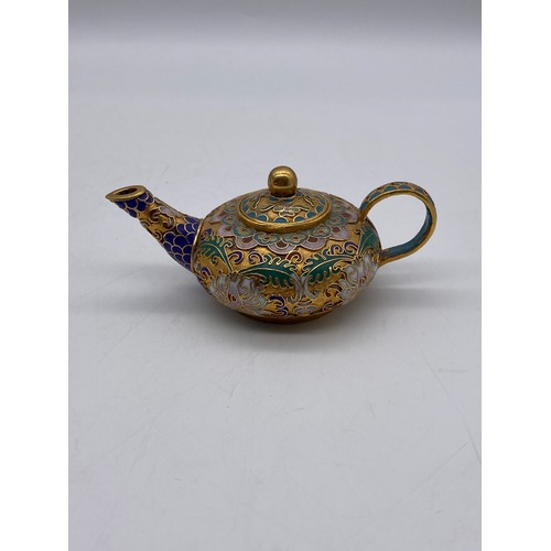 458 - JAPANESE CLOISONNÉ GLOBULAR TEAPOT, RED CINNABAR LAQUER SQUAT BOX AND COVER, AND MINIATURE CHINESE T... 