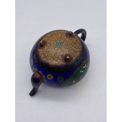 458 - JAPANESE CLOISONNÉ GLOBULAR TEAPOT, RED CINNABAR LAQUER SQUAT BOX AND COVER, AND MINIATURE CHINESE T... 