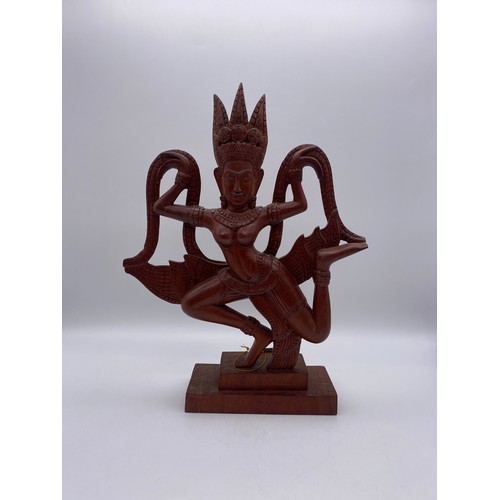 527 - CAMBODIAN HARDWOOD CARVED FIGURE OF AN APSARA DANCER