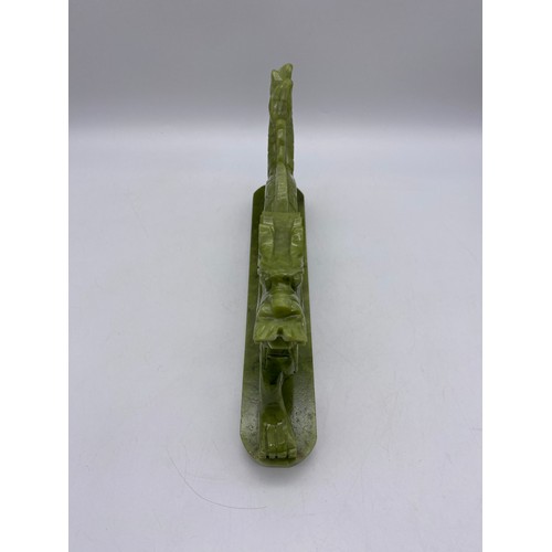 525 - CHINESE CARVED GREEN SOAP STONE DRAGON FIGURE