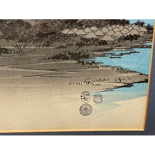 234 - TRIPTYCH COLLAGE PRINT OF THE NIGHT VIEW OF KANAZAWA IN MUSASHI PROVINCE AFTER THE ORIGINAL WOODBLOC... 