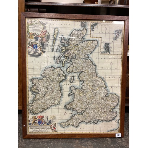 241 - FACSIMILIE ANTIQUARIAN MAP OF ENGLAND AND SCOTLAND FRAMED AND GLAZED