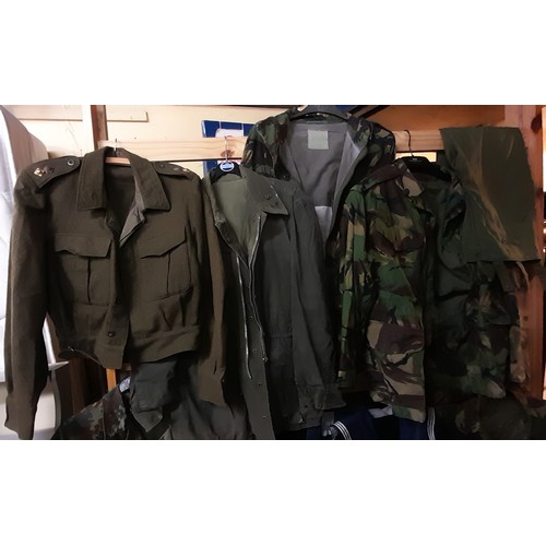 250 - SELECTION OF MILITARY UNIFORMS AND FATIGUES INCLUDING WWII AND POST WAR WORSTED TUNICS, WREN UNIFORM