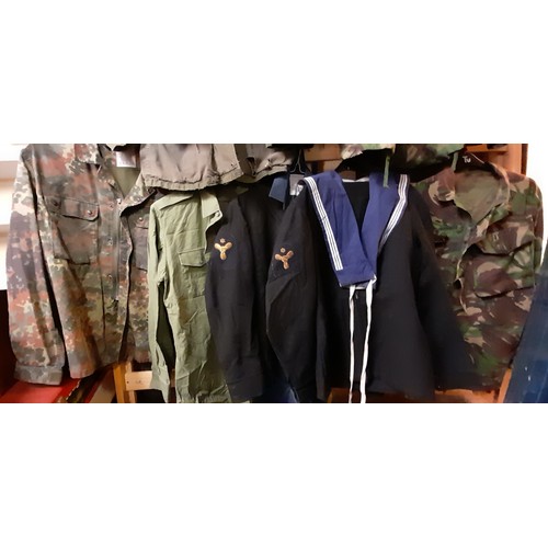 250 - SELECTION OF MILITARY UNIFORMS AND FATIGUES INCLUDING WWII AND POST WAR WORSTED TUNICS, WREN UNIFORM