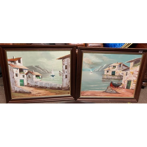 186 - 20TH CENTURY OILS ON CANVAS PAIR OF MEDITERRANEAN COASTAL VIEWS