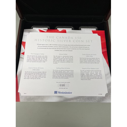 601 - CASED THE CANADA 150 HISTORIC SILVER COIN SET WITH CERTIFICATE