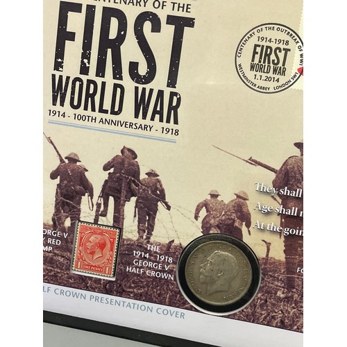 614 - WESTMINSTER MINT CENTENARY OF THE FIRST WORLD WAR SILVER HALF CROWN COVER LIMITED EDITION 495 WITH A... 