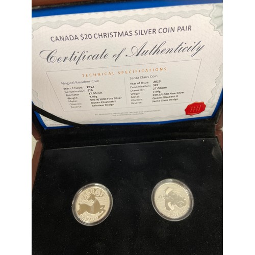 610 - CASED CANADA 20 DOLLAR CHRISTMAS SILVER COIN PAIR