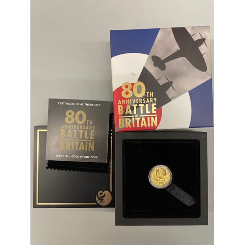 609 - BOXED 80TH ANNIVERSARY BATTLE OF BRITAIN 1/4 OUNCE PROOF GOLD COIN