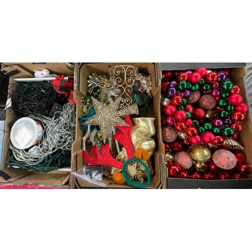 396 - THREE CARTONS OF CHRISTMAS BAUBLES AND DECORATIONS