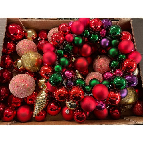 396 - THREE CARTONS OF CHRISTMAS BAUBLES AND DECORATIONS