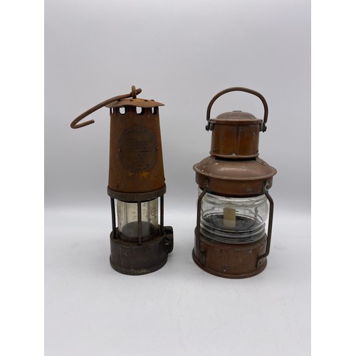 448 - MINIATURE SHIPS LANTERN AND A ECCLES MINERS SAFETY LAMP