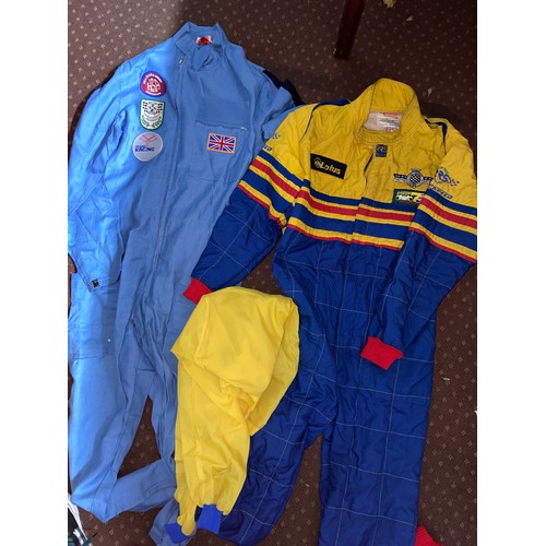 249 - LOTUS RACING MOTOR RACING DRIVER FIRE PROOF ALL IN ONE SUIT AND PIT CREW ALL IN ONE SUIT AND RACE MA... 