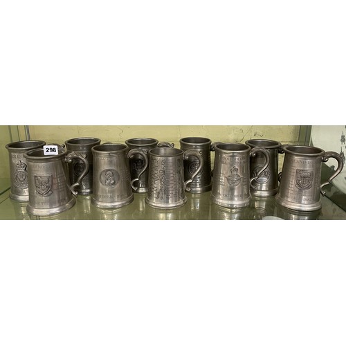 298 - SET OF 10 GLASS BOTTOMED PEWTER COMMEMORATIVE TANKARDS, FAMOUS BATTLES, RAF AND WARFARE