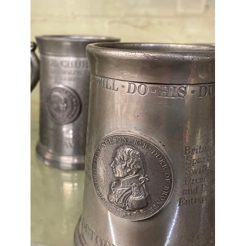 298 - SET OF 10 GLASS BOTTOMED PEWTER COMMEMORATIVE TANKARDS, FAMOUS BATTLES, RAF AND WARFARE