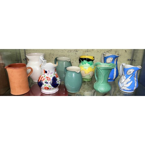 309 - SHELF OF DENBY, SYLVAC AND 19TH CENTURY POTTERY JUGS