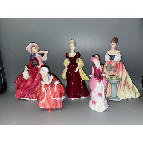 296 - FOUR ROYAL DOULTON BONE CHINA FIGURE GROUPS INCLUDING GOODIE TWO SHOES, ALEXANDRA, LORETTA, AND COAL... 