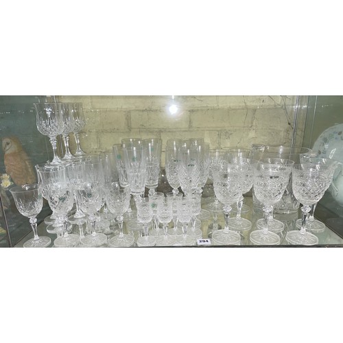 294 - IRISH GLASWAY CRYSTAL SUITES OF WINE GLASSES AND FLUTES, ICE BUCKET