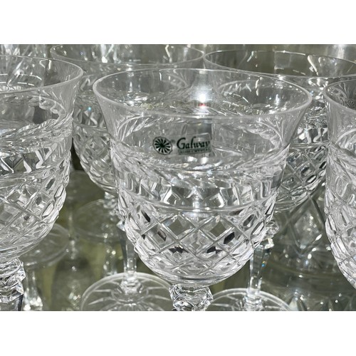 294 - IRISH GLASWAY CRYSTAL SUITES OF WINE GLASSES AND FLUTES, ICE BUCKET