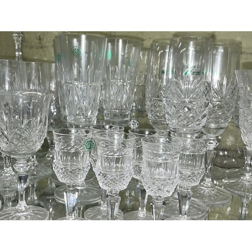 294 - IRISH GLASWAY CRYSTAL SUITES OF WINE GLASSES AND FLUTES, ICE BUCKET