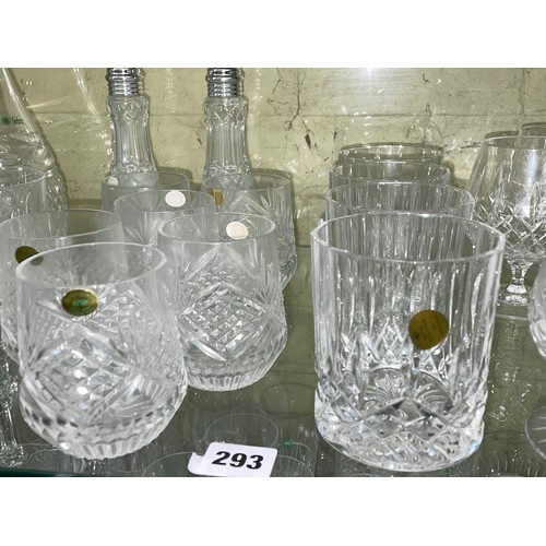 293 - GALWAY IRISH CRYSTAL TUMBLERS, MALLET DECANTER AND BRANDY BALLOONS